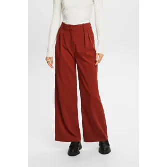 Esprit, Pantaloni cu talie inalta si croiala ampla, Visiniu, 38-L32