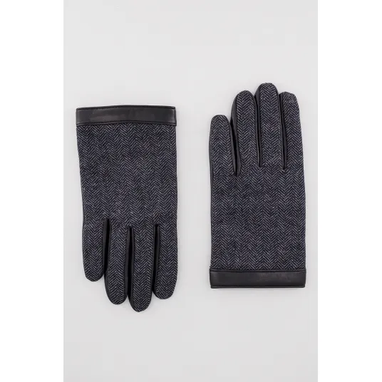 BOSS, Manusi de piele cu capse, Negru, Gri inchis, 21 CM