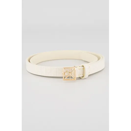 CALVIN KLEIN, Curea de piele cu model monograma, Alb fildes, 90