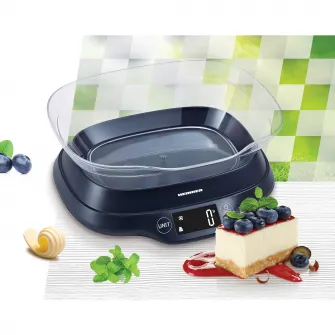 Cantar de bucatarie cu bol Heinner HKSB-TC5P, 5 Kg, 1 g, touch control, tara, functie cantarire lichide, display LCD, bol plastic