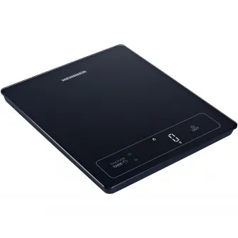Cantar de bucatarie inteligent Heinner HKS-SM15BK, 15kg, sticla securizata 4mm, functie bluetooth, display led, control touch, gradare: 1g, functie Cantarire lichide, design depozitare verticala, baterii: 3 x 1.5v aaa (nu sunt incluse), negru