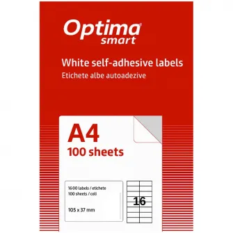 Etichete albe autoadezive 16/A4, 105 x 37 mm, 100 coli/top, Optima Smart