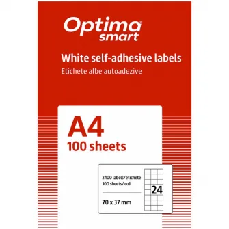 Etichete albe autoadezive 24/A4, 70 x 37 mm, 100 coli/top, Optima Smart