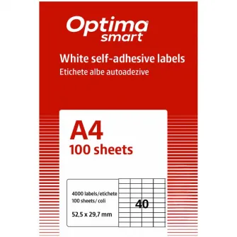 Etichete albe autoadezive 40/A4, 52.5 x 29.7 mm, 100 coli/top, Optima Smart