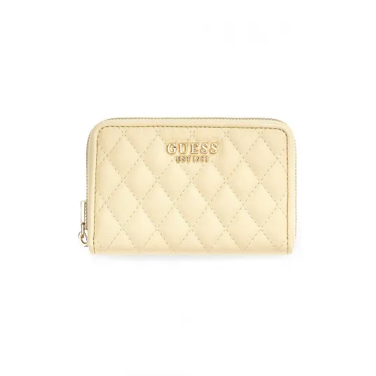 GUESS, Portofel matlasat cu fermoar Atabey, Galben pal