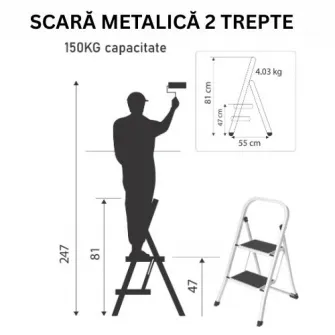 Scara otel pliabila simpla, 1x2 trepte late SmartStorage 1400, 150kg greutate maxima admisa, 42cm inaltime la ultima treapta