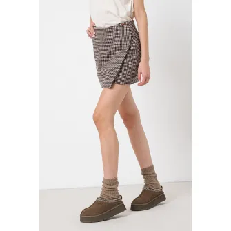 ARMANI EXCHANGE, Fusta din amestec de lana cu model houndstooth, Maro inchis, Negru, Bej, 8