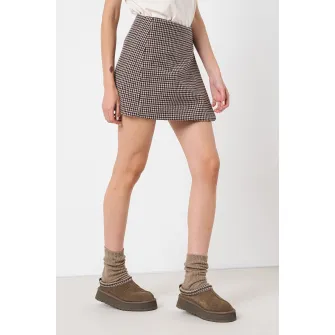 ARMANI EXCHANGE, Fusta din amestec de lana cu model houndstooth, Maro inchis, Negru, Bej, 8