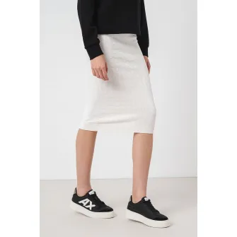 ARMANI EXCHANGE, Fusta midi cu model logo, Alb fildes, XS