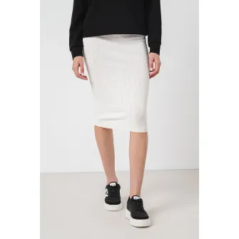 ARMANI EXCHANGE, Fusta midi cu model logo, Alb fildes, XS