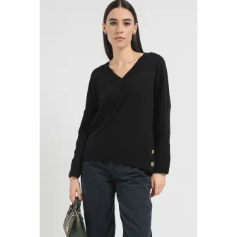 ARMANI EXCHANGE, Pulover cu decolteu in V si maneci cazute, Auriu, Negru, XS