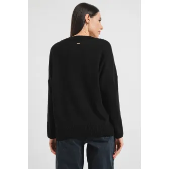 ARMANI EXCHANGE, Pulover cu decolteu in V si maneci cazute, Auriu, Negru, S