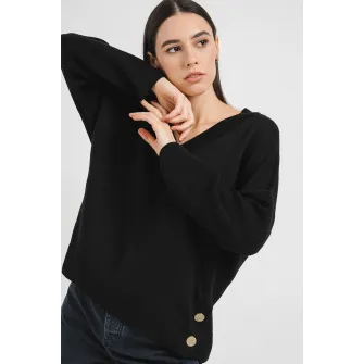 ARMANI EXCHANGE, Pulover cu decolteu in V si maneci cazute, Auriu, Negru, XS