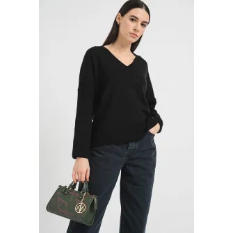ARMANI EXCHANGE, Pulover cu decolteu in V si maneci cazute, Auriu, Negru, S