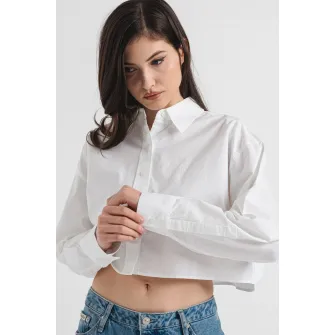 CALVIN KLEIN JEANS, Tricou crop lejer cu maneci cazute, Alb, M