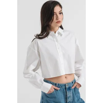 CALVIN KLEIN JEANS, Tricou crop lejer cu maneci cazute, Alb, M