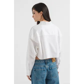 CALVIN KLEIN JEANS, Tricou crop lejer cu maneci cazute, Alb, M