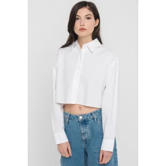 CALVIN KLEIN JEANS, Tricou crop lejer cu maneci cazute, Alb, M