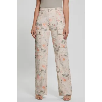 GUESS, Blugi drepti cu imprimeu floral, Piersica, Albastru deschis, Crem, W28-L33