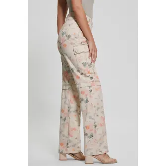 GUESS, Blugi drepti cu imprimeu floral, Piersica, Albastru deschis, Crem, W28-L33