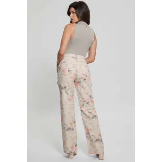 GUESS, Blugi drepti cu imprimeu floral, Piersica, Albastru deschis, Crem, W28-L33