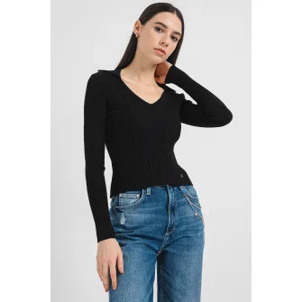 GUESS, Pulover polo cu striatii, Negru, M