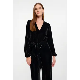 GreenPoint, Salopeta de catifea cu cordon, Negru, XS