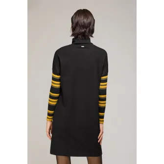 Helmidge, Rochie-pulover cu guler inalt si maneci liliac, Negru, Galben sofran, Kaki, 18