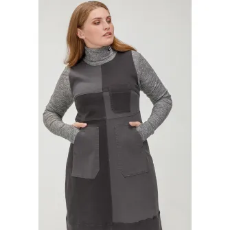 Helmidge, Sarafan de denim cu buzunare aplicate, Gri antracit, Gri inchis, 22