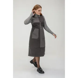 Helmidge, Sarafan de denim cu buzunare aplicate, Gri antracit, Gri inchis, 22