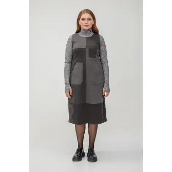 Helmidge, Sarafan de denim cu buzunare aplicate, Gri antracit, Gri inchis, 22