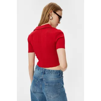 KOTON, Cardigan crop cu aspect striat, Rosu, M