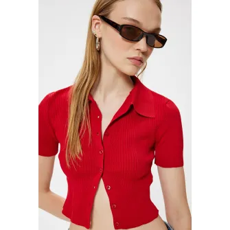 KOTON, Cardigan crop cu aspect striat, Rosu, M