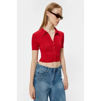 KOTON, Cardigan crop cu aspect striat, Rosu, M