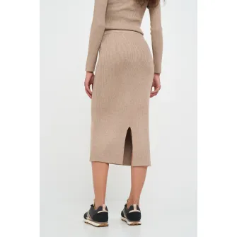 KVL by KENVELO, Fusta midi tricotata fin, Bej deschis melange, S