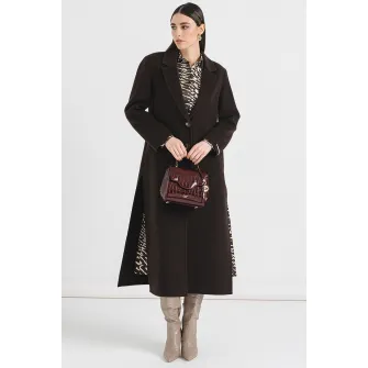 Marella, Palton din lana cu slituri laterale Andina, Maro inchis, 44