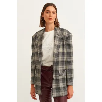 OXXO, Pulover lejer cu model in carouri, Gri inchis, Camel, M