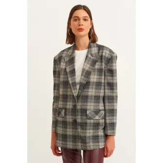 OXXO, Pulover lejer cu model in carouri, Gri inchis, Camel, M
