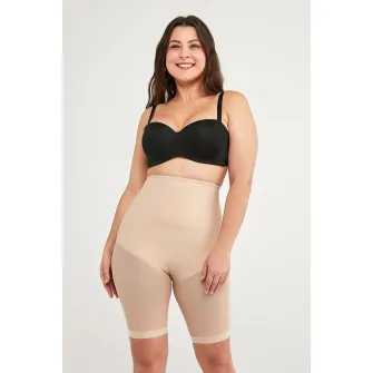 Penti, Pantaloni scurti modelatori cu insertii semi-transparente, Bej, 2XL