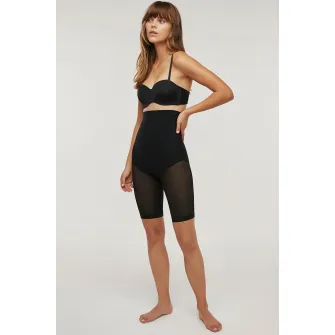 Penti, Pantaloni scurti modelatori cu insertii semi-transparente, Negru, XL