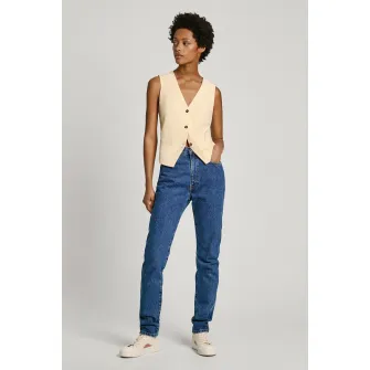 Pepe Jeans London, Blugi slim fit cu talie inalta, Albastru inchis, W31-L32