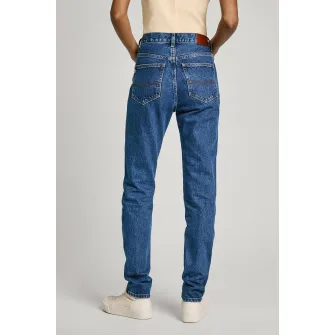 Pepe Jeans London, Blugi slim fit cu talie inalta, Albastru inchis, W31-L32