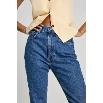 Pepe Jeans London, Blugi slim fit cu talie inalta, Albastru inchis, W31-L32