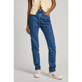 Pepe Jeans London, Blugi slim fit cu talie inalta, Albastru inchis, W31-L32