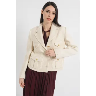 Tommy Hilfiger, Sacou din amestec de lana cu model boucle, Crem, 34