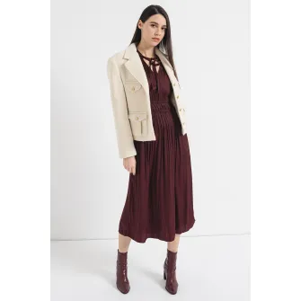 Tommy Hilfiger, Sacou din amestec de lana cu model boucle, Crem, 34