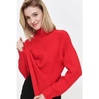 Top Secret, Pulover cu guler inalt si maneci cazute, Rosu, 42