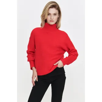 Top Secret, Pulover cu guler inalt si maneci cazute, Rosu, 42