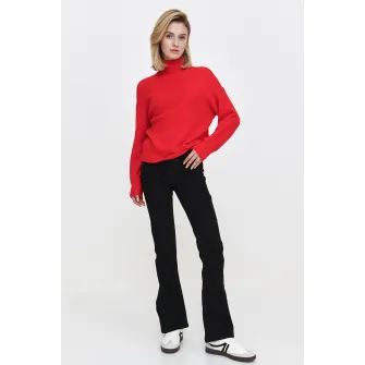 Top Secret, Pulover cu guler inalt si maneci cazute, Rosu, 42