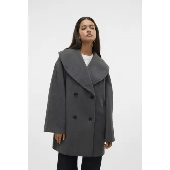Vero Moda, Palton cu doua randuri de nasturi Londyn, Gri inchis melange, M